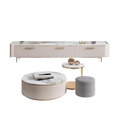 China HUIJUYOUPIN modern extendable light gold coffee table furniture tea table for living room storage coffee table for sale