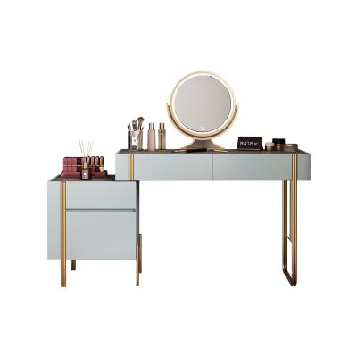 China HUIJUYOUPIN extendable led light luxury modern simple style wooden dressing table with storage cabinet for bedroom vanity dresser for sale