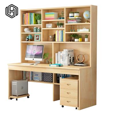 China Strong Storage HUI JU YOU PINE Solid Wood Computer Desk Bookcase One Office Bookcase Desk Combination for sale