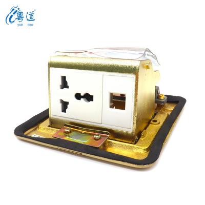 China YUEDAO  Pop Up Floor Mounted  120*120 golden Pop Out Electrical Power Outlet double floor Socket for sale