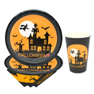 China Disposable Cup Napkin Paper Plates Kits Party Halloween HW Tableware Disposable Tableware For Adult Kid Party Supplies for sale