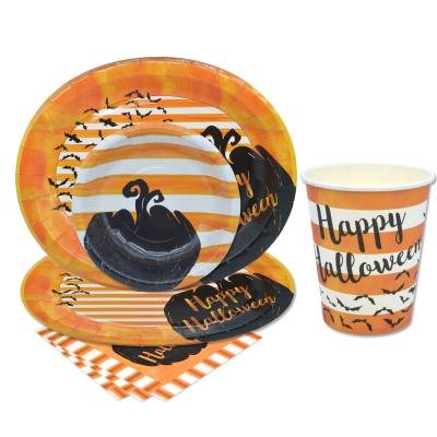 China Disposable Cup Napkin Paper Plates Kits Party Halloween HW Tableware Disposable Tableware For Adult Kid Party Supplies for sale