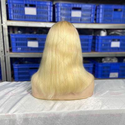 China Silky Straight Wave Cuticle Aligned Wigs Vendors, 613 HD Peruvian Bob Frontal Wigs Lace Front, HD Pre Plucked Bob Hair Frontal Wigs for sale