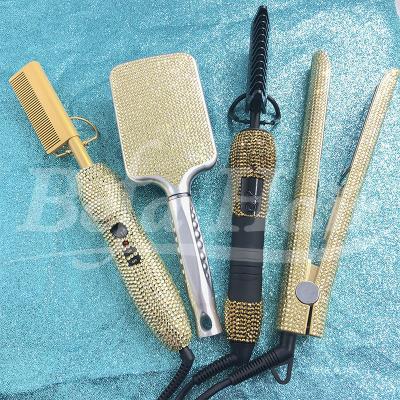 China Comfortable Bling Bling Pink 500 Degree Electric Hair Straightener Comb Custom Logo Hair Straightener Electric Hot Comb for sale