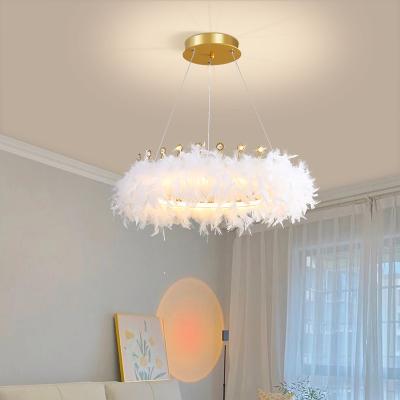 China Modern Nordic Feather Lamp Crown Bedroom Master Girl Restaurant Children's Room Luxury Creative Chandelier Led Lamp Children for sale