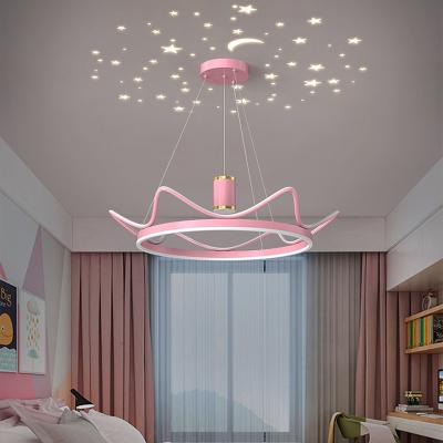 China Simple Modern Led Princess Room Girl Bedroom Nordic Chandelier Crown Children's Room Modern Chandelier for sale