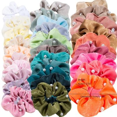 China Wholesale Quality 42COLOR Fashion Hair Accessories Manufacturer Silk Satin Pearl Hair Crunchies Women Girls for sale