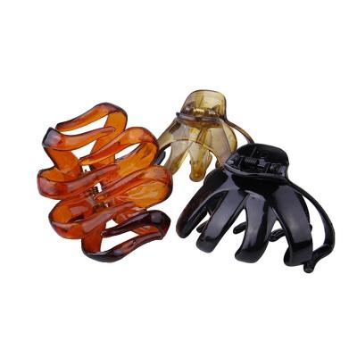 China Fashionable.Popular.Ladies.Wedding.Engagement Wholesale Black 8CM Brown Handle Octopus Clip Spider Hair Claw Octopus Jaw Hair Claw Clips Large For Thick Hair for sale