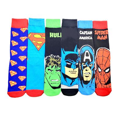 China Sporty men marvel thongs casual stylish boat crew cotton superhero socks men's cotton socks for sale