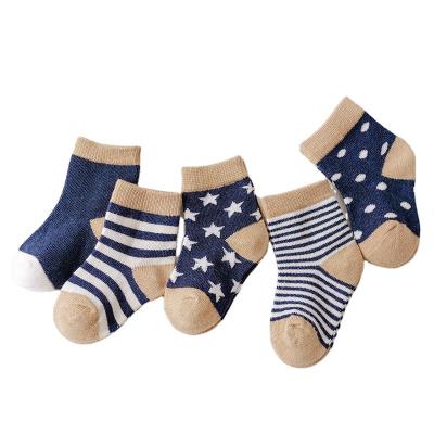 China Sporty Baby Boy Kids and Girl 5 Pair Set Unisex Star Striped Pure Cotton Socks Set Baby Socks for sale