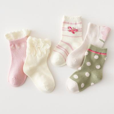 China Kids Baby Cotton Sporty Cute Crew Socks Flower Pink Girl Breathable Socks for sale