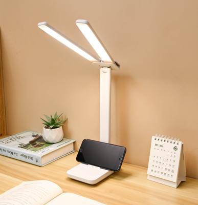 China Plastic Double-headed desk lamp eye protection dimming folding charge plug dual-use LED student dormitory reading bedside lamp for sale