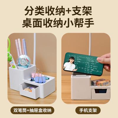 China Plastic Latest design USB charging dimmer cell phone seat LED desk lamp with pen container drawer for sale