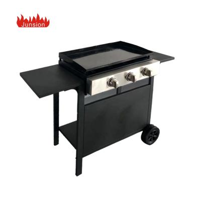 China Easily Assembled Outdoor Commercial Professional Portable Collapsible 3 Burner Butane Natural Gas Flat Top Gas BBQ Grill for sale