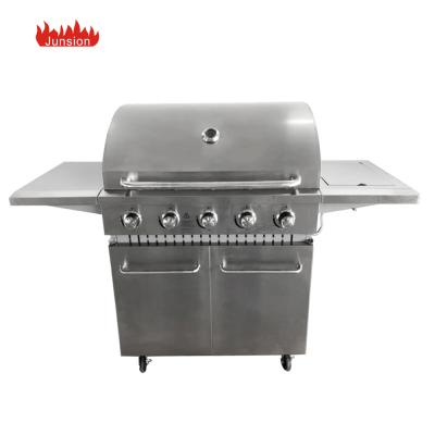 China Easily Assembled BBQ Part Five Stainless Steel Burners Freestanding Gas Grill With Side Burner for sale