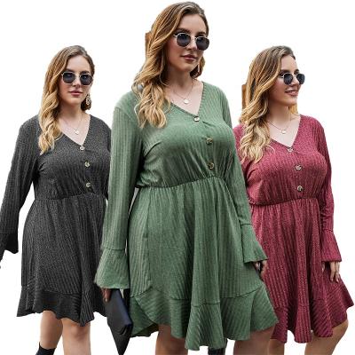 China New Arrivals Plus Size Long Sleeve Stripe V-Neck Women Casual Dress With Tie for sale