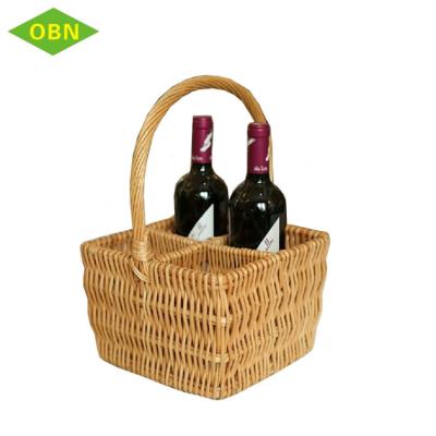 China Europe Handled Victory Handmade Natural Stand Willow Wicker Wine Basket For 4 Bottle for sale