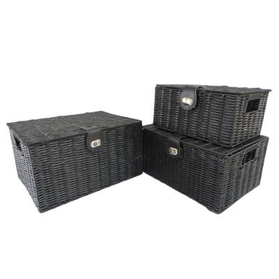 China Sustainable Wholesale Set 3 PP Woven Rectangular Plastic Storage Basket With Lid for sale