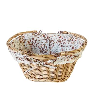 China Europe High Quality Holiday Natural Manipulated Fabric Striped Wicker Knitting Gift Baskets for sale