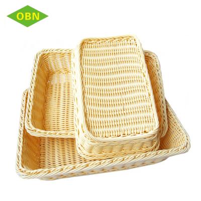 China Sustainable Rectangular Hand Weaving Plastic Rattan Basket For Bread for sale