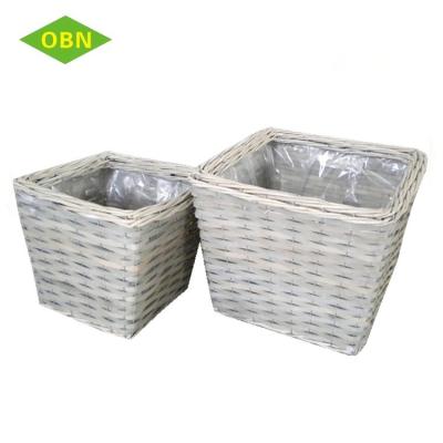 China Flower pot wicker handmade - woven wicker flower pot with plastic liner for the garden for sale