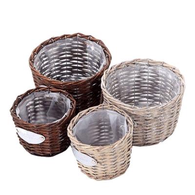 China Modern Wholesale Handmade Natural Willow Garden Basket Plant Wicker Flower Pot for sale