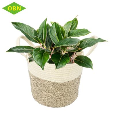 China Sustainable Handmade Decorative Soft Woven Cotton Rope Flower Planter Baskets With Handles for sale