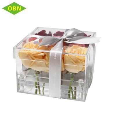 China Acrylic Customized 9 Hole Modern Decorative Preserved Transparent Acrylic Flower Rose Storage Box With Lid for sale