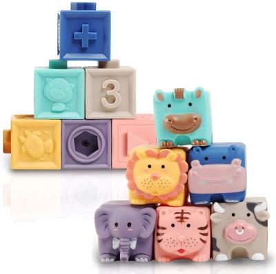 China Stacking Blocks Play - This Set Included 12 Pieces Of Diy Building Block Wholesales Soft Silicone Animal Building Block Soft Toys For Kids for sale