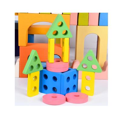 China DIY Building Brick Sorting and Wooden Stacking Toys Color Recognition Blocks Matching Geometric Board Puzzles Early Educational Toddler Toys for sale