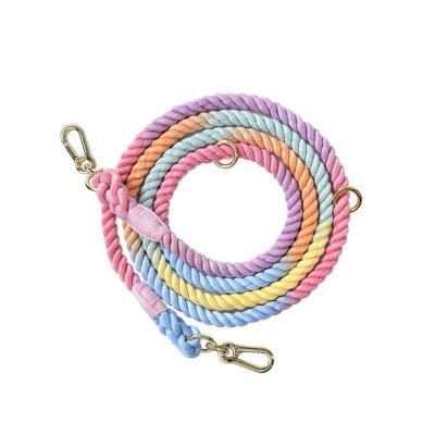 China Personalized Hand Free Colorful Cotton Rope Pet Dog Walking Leash Running Jogging Double Head Dog Lead for sale