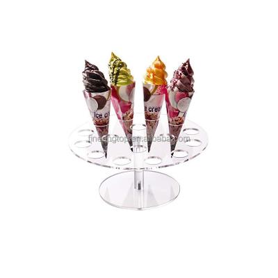 China Round Acrylic Ice Cream Cone Display Stand Holder Popcorn Cupcake Stand For Birthday Party Wedding Decoration Custom Size Accepted for sale