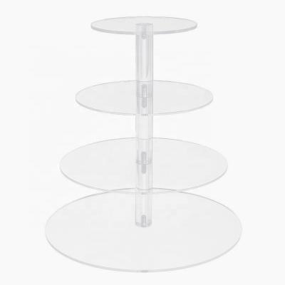 China Viable Acrylic Cake Tower Cake Tower Display 4 Tiers Clear Birthday Party Cupcake Stand For Wedding for sale