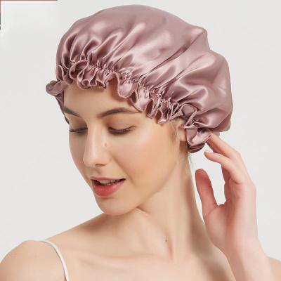 China Wholesale Eco-friendly 100% Double Sleep Silk Night Hair Hoods For Women With Elastic Ribbon For Long Hair Care Hair for sale