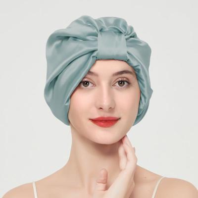 China 2021 New Design Eco-friendly Wholesale 100% Silk Turban Hair Hoods With Elastic Band Wrap Double Layer Silk Hood for sale