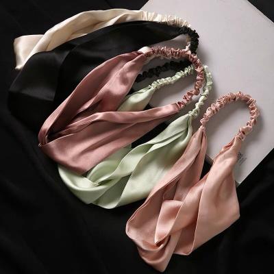 China 2022 Environmentally Friendly New Fashion Women Girls Elastic Bow Headband Turban Hair Band Knotted Headband Silk Headwear for sale