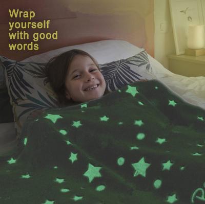 China Jacquard Moon Luminous Covering Magical Glow in the Dark Super Soft Night Star Blanket Fluorescent Plush Blanket for sale