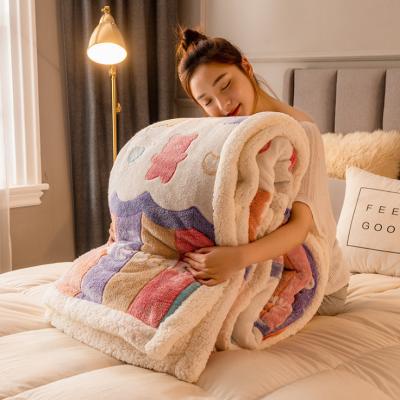 China Multifunctional Hot-selling Sustainable Lamb Velvet Blanket Thickening Single Double Blanket Dorm Blanket for sale