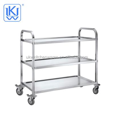 China UKW Kitehenwares Stainless Steel Three-Layers Restaurant Kitchen Cleaning Service Dining Trolley Kitchen Equipment for sale