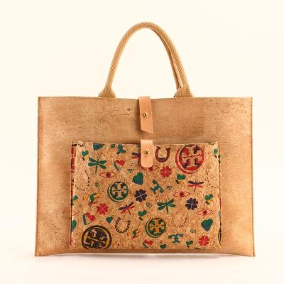 China 100% High Quality Eco-Friendly Handbag Reusable Flowers Flower Cork Custom Logo Laptop Sleeve Cork Tote Women Laptop Bag for sale