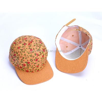 China breathable & Waterproof Cork Hat Floral Printed Girl/Custom Cork Portugal Baseball Hat/Women Cork Adjustable Snapback Hats for sale