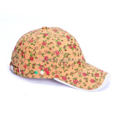 China breathable & Custom Sun Protection Waterproof Cork Hat Girl/Golf Sports Cork Baseball Hat/Women Cork Snapback Floral Print Hat for sale