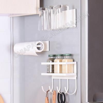 China Sustainable Multifunctional Kitchen Wall-Mounted Fridge Side Magnetic Refrigerator Storage Shelf Spice Rack with Utility Hooks for sale