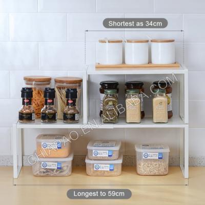 China Sustainable Large Kitchen Expandable Cabinet Organizer Shelves Spice Rack Counter Stackable Shelf Rack for sale