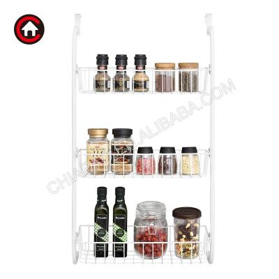 China Sustainable Multifunctional Kitchen Spice Racks 3 Tier Over The Door Storage Shelf Hanging Cabinet Metal Pantry Rack Organizer for sale