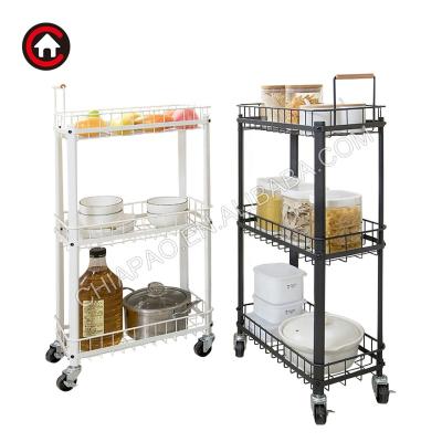 China Sustainable 3 Tier Slim Metal Rolling Utility Cart Kitchen Trolley Rolling Storage Cart for sale