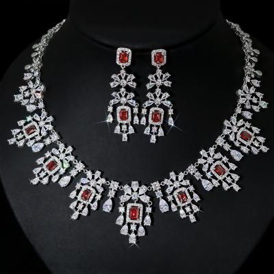 China Square Pattern Jewelry Set Retro Fashion Fashion Zircon Necklace Earrings Wedding Bride Wedding Dress Party Set for sale