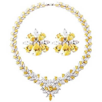 China Fashion Fashion Nigeria Wedding Bride Jewelry Set Colorful Flowers Set Yellow Red Green Blue Silver Gold Earrings Necklace Jewelry Set for sale