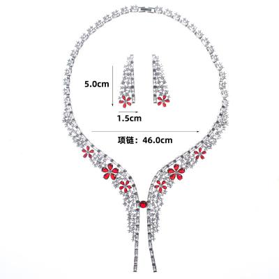 China Bridal Full Diamond Flower Cubic Zircon Necklace Jewelry Set Fashion Luxury Tassel Earrings for sale