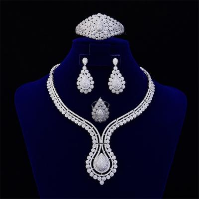 China Classic Zircon Water Style Bridal Wedding Drop Earring Ring Bracelet Jewelry Four Piece Set Necklace Jewelry Set for sale